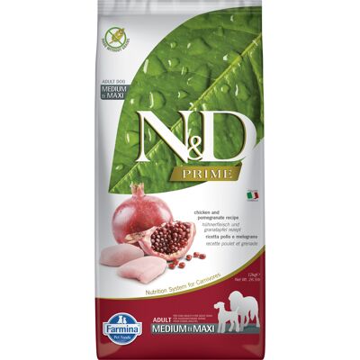 PRiME 12kg Adult Medium met Kip & Granaatappel Farmina N&D Hondenvoer Graanvrij PRiME 12kg Adult Medium met Kip & Granaatappel Farmina N&D Hondenvoer Graanvrij