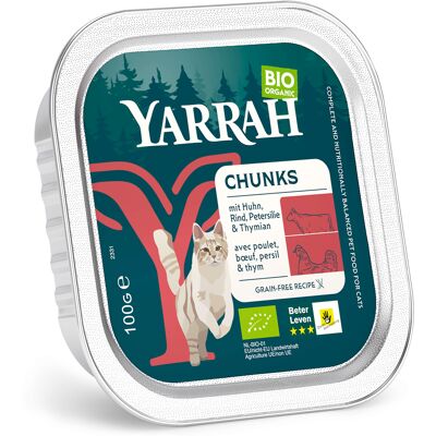 16x100g Yarrah Bio Chunks Bio-kip & Bio-rund met Bio-peterselie & Bio-tijm nat kattenvoer 16x100g Yarrah Bio Chunks Bio-kip & Bio-rund met Bio-peterselie & Bio-tijm nat kattenvoer