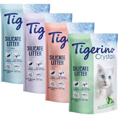 6x5L Gemengd Probeerpakket Tigerino Crystals Kattenbakvulling 6x5L Gemengd Probeerpakket Tigerino Crystals Kattenbakvulling