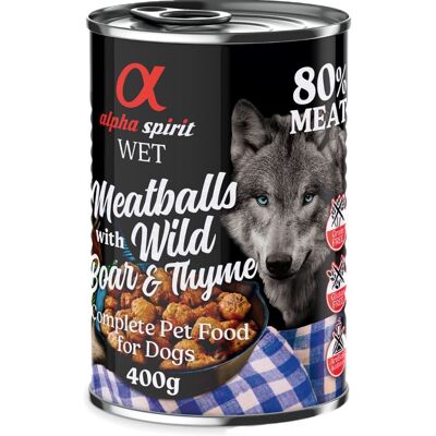 6x400g Alpha Spirit Hondengehaktballen Wild Zwijn & Tijm 6x400g Alpha Spirit Hondengehaktballen Wild Zwijn & Tijm