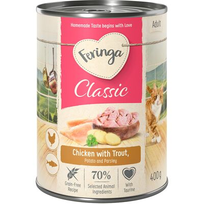 12x400g Feringa Classic Meat Menu Kip & Forel Kattenvoer 12x400g Feringa Classic Meat Menu Kip & Forel Kattenvoer