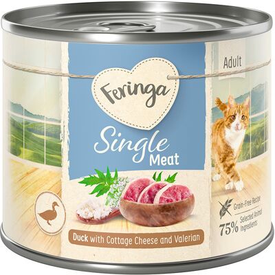 Feringa Single Meat Menu 12 x 200 g Kattenvoer - Eend met Cottage cheese & Valeriaan Feringa Single Meat Menu 12 x 200 g Kattenvoer - Eend met Cottage cheese & Valeriaan