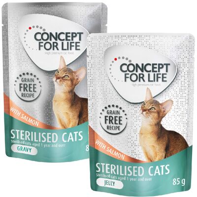 Gemengd Voordeelpakket Concept for Life Gelei & Saus graanvrij 24 x 85 g Kattenvoer - Sterilised Cats Zalm in Saus & Gelei Gemengd Voordeelpakket Concept for Life Gelei & Saus graanvrij 24 x 85 g Kattenvoer - Sterilised Cats Zalm in Saus & Gelei