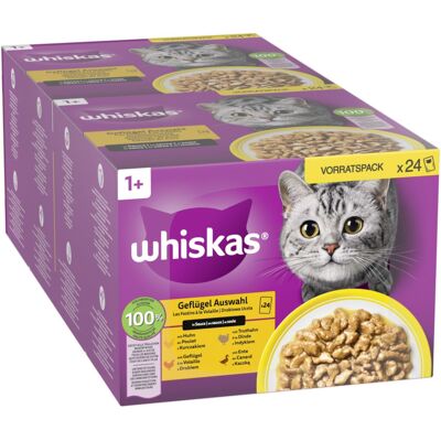 48x85g 1+ Adult Gevogelte-selectie in Saus Whiskas Kattenvoer Maaltijdzakjes 48x85g 1+ Adult Gevogelte-selectie in Saus Whiskas Kattenvoer Maaltijdzakjes