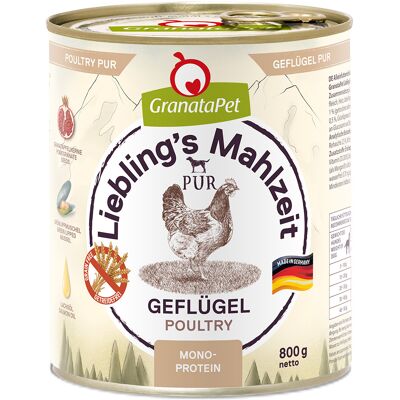 6x 800g GranataPet Liebling's Mahlzeit PUR Gevogelte natvoer voor honden 6x 800g GranataPet Liebling's Mahlzeit PUR Gevogelte natvoer voor honden