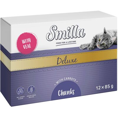 48x85g Smilla Deluxe Hapjes Katten Natvoer met Kalfsvlees en Wortelen 48x85g Smilla Deluxe Hapjes Katten Natvoer met Kalfsvlees en Wortelen