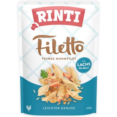 24 x 100 g Rinti Filetto Zakjes in Gelei Kip met Zalm nat hondenvoer 24 x 100 g Rinti Filetto Zakjes in Gelei Kip met Zalm nat hondenvoer
