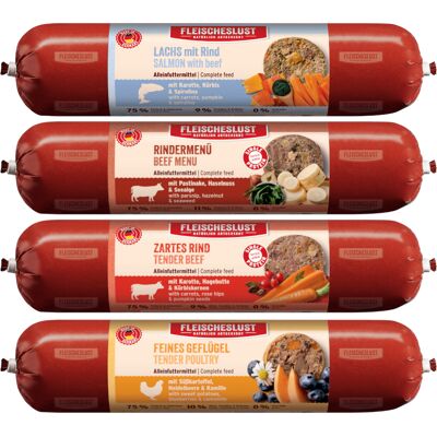 Fleischeslust natvoer voor honden – 8 x 400 g - Proefpakket (4 varieteiten) Fleischeslust natvoer voor honden – 8 x 400 g - Proefpakket (4 varieteiten)
