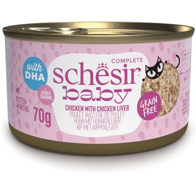 12x70g Schesir Baby Kip Kippenlever natvoer voor katten 12x70g Schesir Baby Kip Kippenlever natvoer voor katten