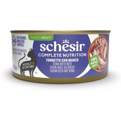 6x140g Tonijn met rundvlees Schesir Complete Nutrition in gelei natvoer voor katten 6x140g Tonijn met rundvlees Schesir Complete Nutrition in gelei natvoer voor katten
