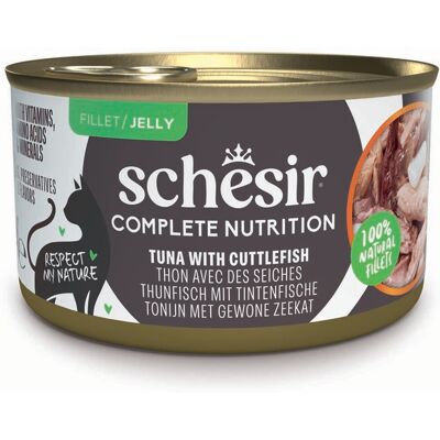 Voordeelpakket: 24x85g Schesir Complete Nutrition filet in gelei tonijn met inktvis natvoer voor katten Voordeelpakket: 24x85g Schesir Complete Nutrition filet in gelei tonijn met inktvis natvoer voor katten