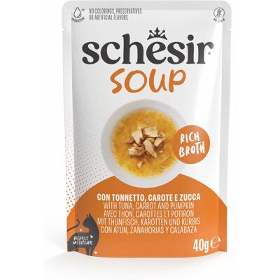 Voordeelpakket: 24x40g Schesir Kattensoep tonijn, wortel en pompoen natvoer voor katten Voordeelpakket: 24x40g Schesir Kattensoep tonijn, wortel en pompoen natvoer voor katten
