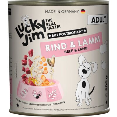 6x800g Lucky Jim Adult Rundvlees & Lam natvoer voor honden 6x800g Lucky Jim Adult Rundvlees & Lam natvoer voor honden
