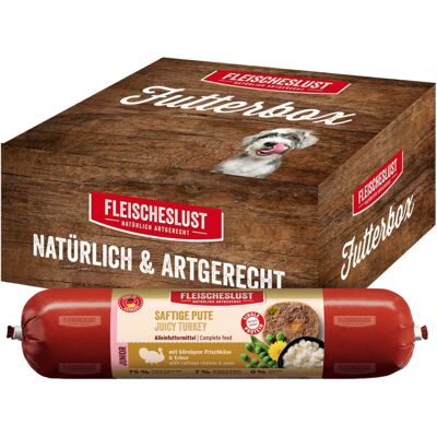 8x,400g sappige kalkoen met korrelige roomkaas & erwt Fleischeslust Voedselbox Junior Classic nat hondenvoer 8x,400g sappige kalkoen met korrelige roomkaas & erwt Fleischeslust Voedselbox Junior Classic nat hondenvoer