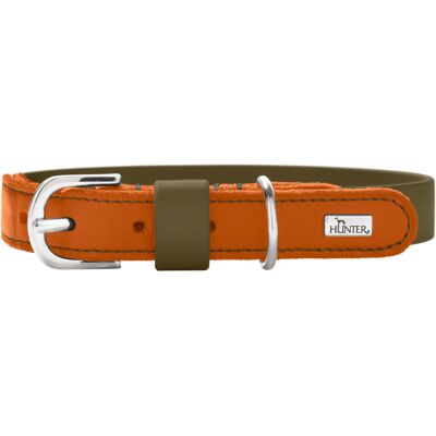 HUNTER Halsband Wolmar BioThane® x leer kaki/oranje maat M: 55 cm lang, 24 mm brede hond HUNTER Halsband Wolmar BioThane® x leer kaki/oranje maat M: 55 cm lang, 24 mm brede hond