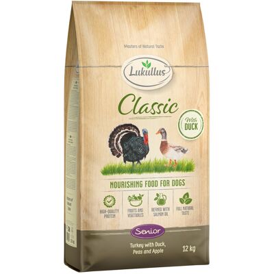 Lukullus Classic Senior Kalkoen & Eend (graanvrij) - 12 kg Nieuw Receptuur Lukullus Classic Senior Kalkoen & Eend (graanvrij) - 12 kg Nieuw Receptuur