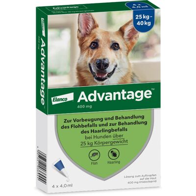 4 Pipetten Advantage 400 voor honden vanaf 25kg - NL 4 Pipetten Advantage 400 voor honden vanaf 25kg - NL