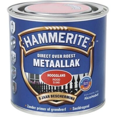 Hammerite Metaallak Direct over Roest Hoogglans - S040 Rood Hammerite Metaallak Direct over Roest Hoogglans - S040 Rood