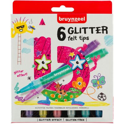 Bruynzeel Kids 6 Glitter viltstiften 8712079421007 Verf Bruynzeel Kids 6 Glitter viltstiften 8712079421007 Verf