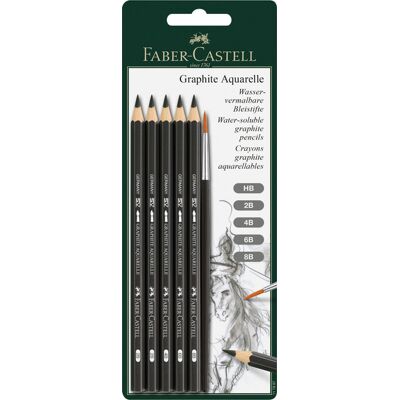 Faber Castell Aquarelpotlood Graphite - 5 stuks + penseel 4005401178972 Verf Faber Castell Aquarelpotlood Graphite - 5 stuks + penseel 4005401178972 Verf