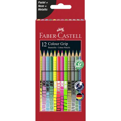 Faber Castell Grip Kleurpotloden - set 12 stuks - pastel, neon, metallic 4005402015696 Verf Faber Castell Grip Kleurpotloden - set 12 stuks - pastel, neon, metallic 4005402015696 Verf