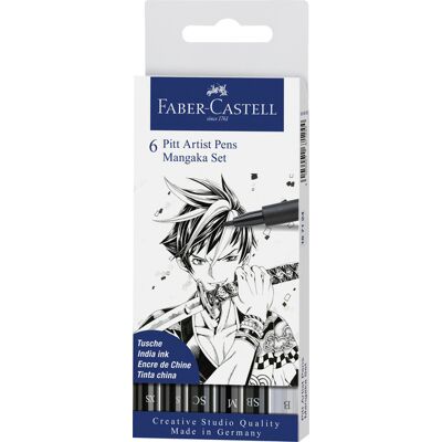 Faber Castell Pitt Artist Pen Mangaka - set 6 stuks - zwart 4005401671244 Verf Faber Castell Pitt Artist Pen Mangaka - set 6 stuks - zwart 4005401671244 Verf
