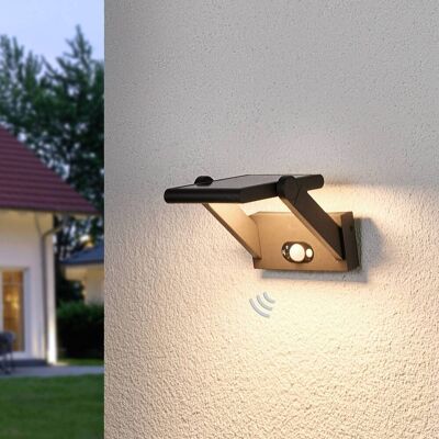 LED-buitenwandlamp Valerian op zonne-energie Lucande, zwart, Aluminium, Modern, solar buitenlamp LED-buitenwandlamp Valerian op zonne-energie Lucande, zwart, Aluminium, Modern, solar buitenlamp