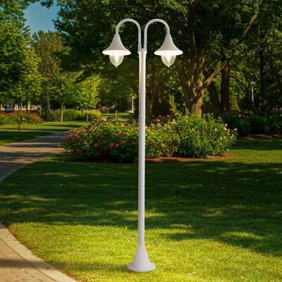 Lindby Madea buitenlamp, wit, 2-lamps, 213 cm, E27, IP44 Lindby, dimbaar, wit / opaal, Aluminium, Modern Lindby Madea buitenlamp, wit, 2-lamps, 213 cm, E27, IP44 Lindby, dimbaar, wit / opaal, Aluminium, Modern