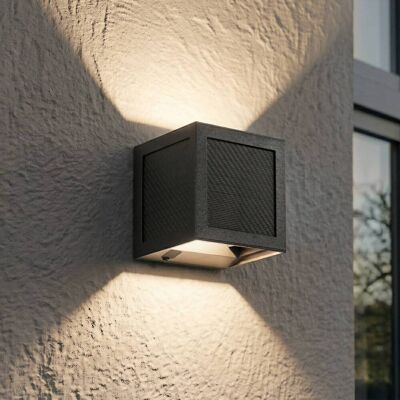 PRIOS LED-zonne-wandlamp Avvin, zwart, kubusvormig, met sensor Avvin, zwart, metaal, Modern, Wandlamp buiten PRIOS LED-zonne-wandlamp Avvin, zwart, kubusvormig, met sensor Avvin, zwart, metaal, Modern, Wandlamp buiten