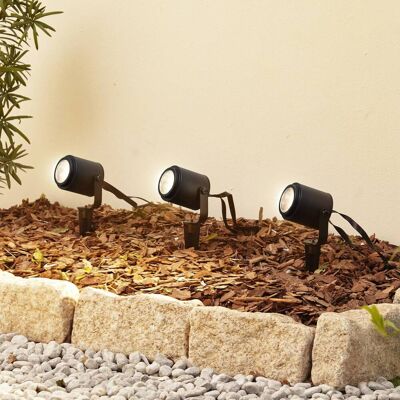 Lindby Smart LED-buitenspots Nymo, CCT, RGB, Tuya, set van 3 Nymo Lindby, dimbaar, zwart, metaal, Modern Lindby Smart LED-buitenspots Nymo, CCT, RGB, Tuya, set van 3 Nymo Lindby, dimbaar, zwart, metaal, Modern