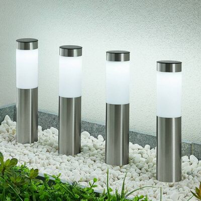 Lindby LED sokkellamp, set van 4, grondspies, 31 cm, IP44 Sirita, alu / grijs / zink, Roestvrij staal, Modern, Solar buitenverlichting Lindby LED sokkellamp, set van 4, grondspies, 31 cm, IP44 Sirita, alu / grijs / zink, Roestvrij staal, Modern, Solar buitenverlichting