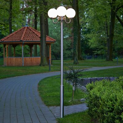 Lindby Samuel buitenlamp, 218 cm, 3-lamps, globe, E27, IP44 Lindby, dimbaar, alu / grijs / zink, Roestvrij staal, Modern Lindby Samuel buitenlamp, 218 cm, 3-lamps, globe, E27, IP44 Lindby, dimbaar, alu / grijs / zink, Roestvrij staal, Modern
