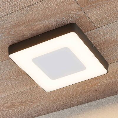 Lucande LED buiten plafondlamp Sora, hoekig, sensor, IP54 Sora, zwart, Aluminium, Modern, LED plafondlamp Lucande LED buiten plafondlamp Sora, hoekig, sensor, IP54 Sora, zwart, Aluminium, Modern, LED plafondlamp