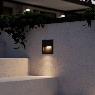 Lucande LED wand inbouwlamp Loya, 11,5x11,5 cm, grijs, IP54 Loya, zwart, Aluminium, Modern, Wandlamp buiten Lucande LED wand inbouwlamp Loya, 11,5x11,5 cm, grijs, IP54 Loya, zwart, Aluminium, Modern, Wandlamp buiten