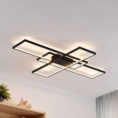 LED-plafondlamp Tetson Lindby, dimbaar, zwart, Woon-/ Eetkamer, metaal, Modern, LED plafondlamp LED-plafondlamp Tetson Lindby, dimbaar, zwart, Woon-/ Eetkamer, metaal, Modern, LED plafondlamp