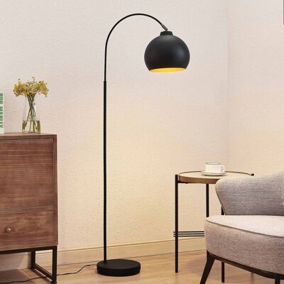 Booglamp - vloerlamp Minali Lindby, zwart, Woon-/ Eetkamer, metaal, Modern, booglamp Booglamp - vloerlamp Minali Lindby, zwart, Woon-/ Eetkamer, metaal, Modern, booglamp