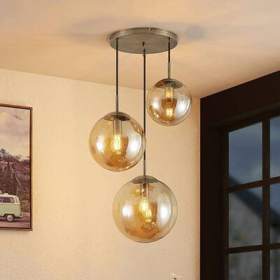 Glazen hanglamp Teeja Lindby, dimbaar, crème / amber, Woon-/ Eetkamer, Glas, Modern, hanglamp Glazen hanglamp Teeja Lindby, dimbaar, crème / amber, Woon-/ Eetkamer, Glas, Modern, hanglamp