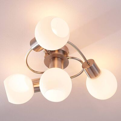Plafondlamp Ciala Lindby, dimbaar, alu / grijs / zink, Woon-/ Eetkamer, Glas, Modern, plafondlamp Plafondlamp Ciala Lindby, dimbaar, alu / grijs / zink, Woon-/ Eetkamer, Glas, Modern, plafondlamp