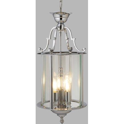 Searchlight Glazen hanglamp Bevelled Lantern, dimbaar, chroom / zilver, Woon-/ Eetkamer, metaal, hanglamp Searchlight Glazen hanglamp Bevelled Lantern, dimbaar, chroom / zilver, Woon-/ Eetkamer, metaal, hanglamp