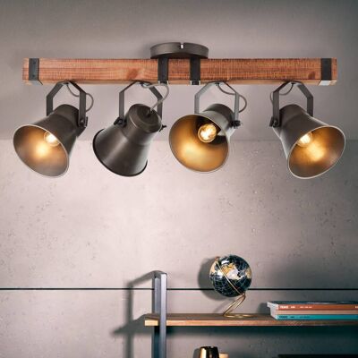 Brilliant Plafondspot Decca, lengte 78 cm, zwart/hout, 4-lamps. dimbaar, hout donker, Woon-/ Eetkamer, Hout, Vintage, buitenspot Brilliant Plafondspot Decca, lengte 78 cm, zwart/hout, 4-lamps. dimbaar, hout donker, Woon-/ Eetkamer, Hout, Vintage, buitenspot