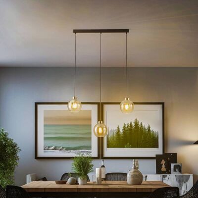 Hanglamp Devi, amber, 3-lamps, balk Devi TK Lighting, dimbaar, crème / amber, Woon-/ Eetkamer, Glas Hanglamp Devi, amber, 3-lamps, balk Devi TK Lighting, dimbaar, crème / amber, Woon-/ Eetkamer, Glas