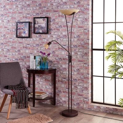 Lindby Felicia uplighter met leeslamp, roest, bruin / roest, Woon-/ Eetkamer, metaal, Landelijk, vloerlamp Lindby Felicia uplighter met leeslamp, roest, bruin / roest, Woon-/ Eetkamer, metaal, Landelijk, vloerlamp