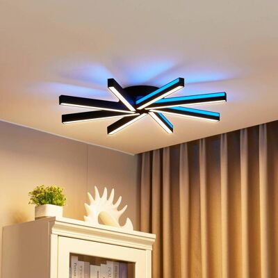 Slimme plafondlamp Tjado Lucande, dimbaar, zwart, Woon-/ Eetkamer, metaal, Modern, Slimme plafondlamp Slimme plafondlamp Tjado Lucande, dimbaar, zwart, Woon-/ Eetkamer, metaal, Modern, Slimme plafondlamp
