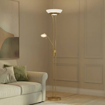 LED-uplighter vloerlamp Yveta Lindby, dimbaar, messing / goud, Woon-/ Eetkamer, metaal, Modern, LED vloerlamp LED-uplighter vloerlamp Yveta Lindby, dimbaar, messing / goud, Woon-/ Eetkamer, metaal, Modern, LED vloerlamp