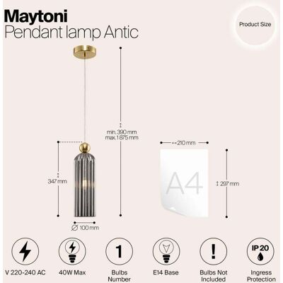 Maytoni Glazen hanglamp Antic, dimbaar, messing / goud, Woon-/ Eetkamer, Glas, Modern, hanglamp Maytoni Glazen hanglamp Antic, dimbaar, messing / goud, Woon-/ Eetkamer, Glas, Modern, hanglamp