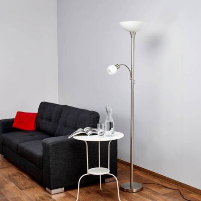 Lindby vloerlamp Elaina, leeslampje, nikkelkleurig, 180 cm, E27 Elaina, alu / grijs / zink, Woon-/ Eetkamer, metaal, Modern, vloerlamp Lindby vloerlamp Elaina, leeslampje, nikkelkleurig, 180 cm, E27 Elaina, alu / grijs / zink, Woon-/ Eetkamer, metaal, Modern, vloerlamp