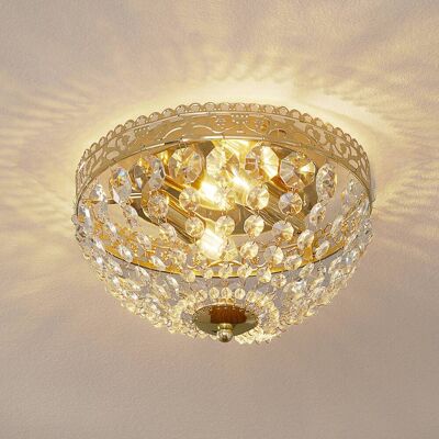 Markslöjd Plafondlamp kristal Saxholm, dimbaar, messing / goud, Woon-/ Eetkamer, metaal, Modern, plafondlamp Markslöjd Plafondlamp kristal Saxholm, dimbaar, messing / goud, Woon-/ Eetkamer, metaal, Modern, plafondlamp