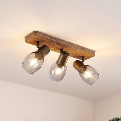 Lindby Ineska plafondspot, 3-lamps, hoekig Lindby, dimbaar, hout donker, Woon-/ Eetkamer, Hout, Scandinavisch, buitenspot Lindby Ineska plafondspot, 3-lamps, hoekig Lindby, dimbaar, hout donker, Woon-/ Eetkamer, Hout, Scandinavisch, buitenspot