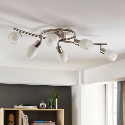 Lindby spot Arda, 75 cm, 6-lamps, nikkel, glas, E14 Arda Lindby, dimbaar, alu / grijs / zink, Woon-/ Eetkamer, Glas, Modern, buitenspot Lindby spot Arda, 75 cm, 6-lamps, nikkel, glas, E14 Arda Lindby, dimbaar, alu / grijs / zink, Woon-/ Eetkamer, Glas, Modern, buitenspot