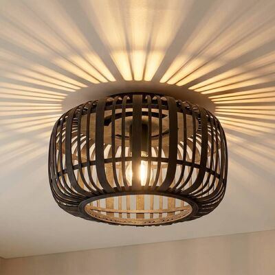 Plafondlamp Canyana Lindby, dimbaar, hout donker, Woon-/ Eetkamer, Hout, Landelijk, plafondlamp hout Plafondlamp Canyana Lindby, dimbaar, hout donker, Woon-/ Eetkamer, Hout, Landelijk, plafondlamp hout
